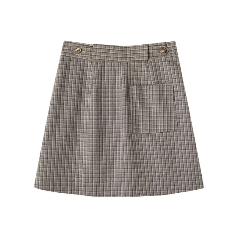 Miss Ha Ya Casual Short Skirts Women's Whiskey Plaid-0
