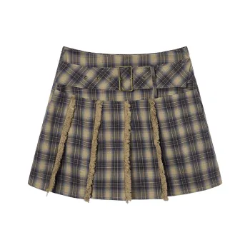 EPTISON WOMAN Casual Short Skirts Women's Blue Coffee Plaid