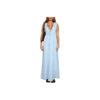 PRINCESS POLLY POKEY MAXI DRESS Sleeveless Dress Women's Blue Check/Blue Plaid