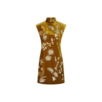 Shanghai Tang Beaded Velvet Qipao Dress