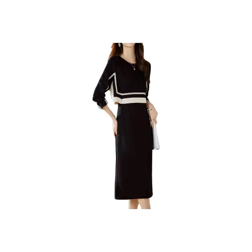 Mapping Long Sleeved Dresses Women's Black