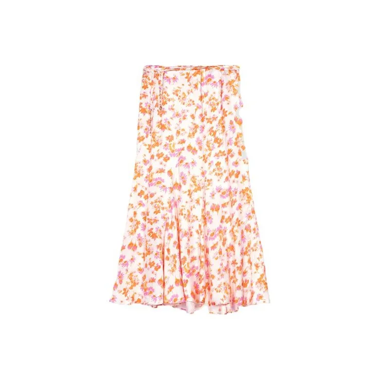 Maje Imprimé Fleur Satin Midi Skirt-0