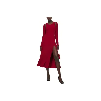 REFORMATION Lorelai Knit Dress Long-Sleeved Dresses Women's Red