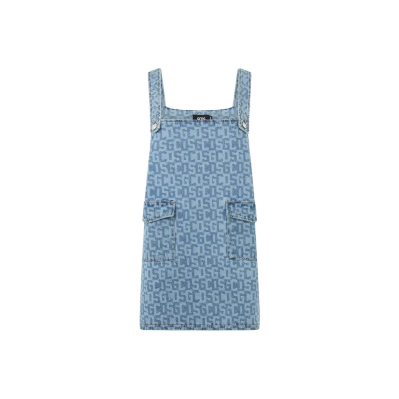 GCDS Monogram print Denim Mini Dress-0