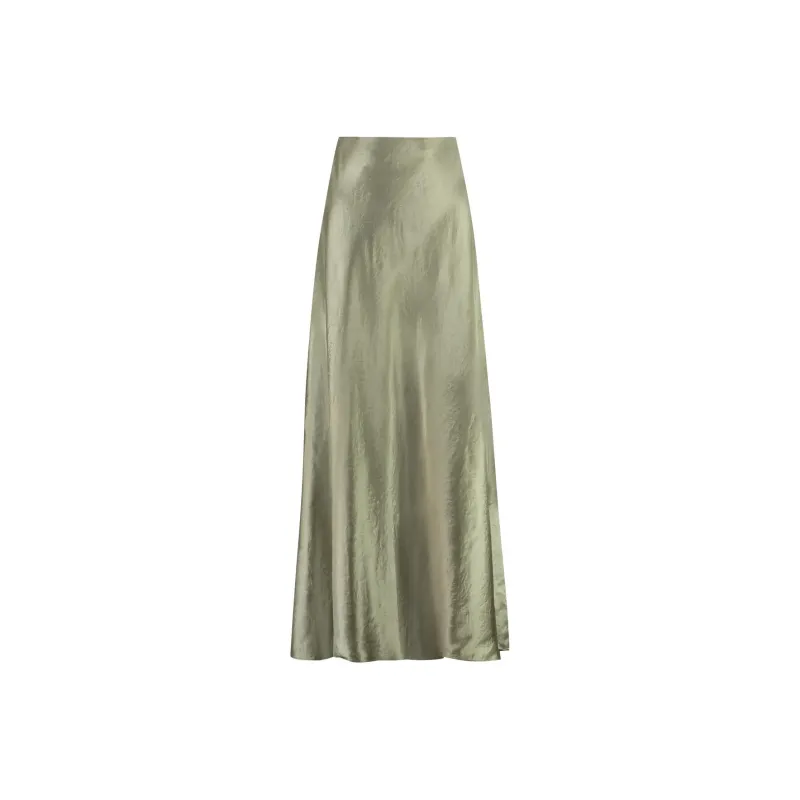 VINCE Crinkled finish Satin Maxi Skirt-0