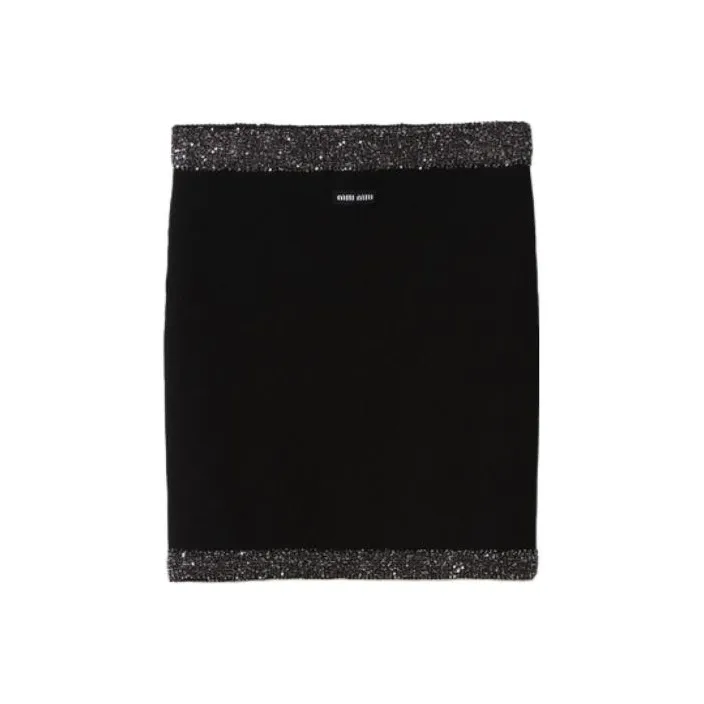 MIU MIU Embellished Ribbed Mini Skirt-0