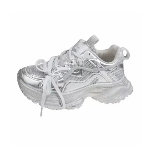 SHUMO Slip Resistant, Abrasion Resistant, Breathable, Lightweight Low Top Chunky Sneakers Women's Silver