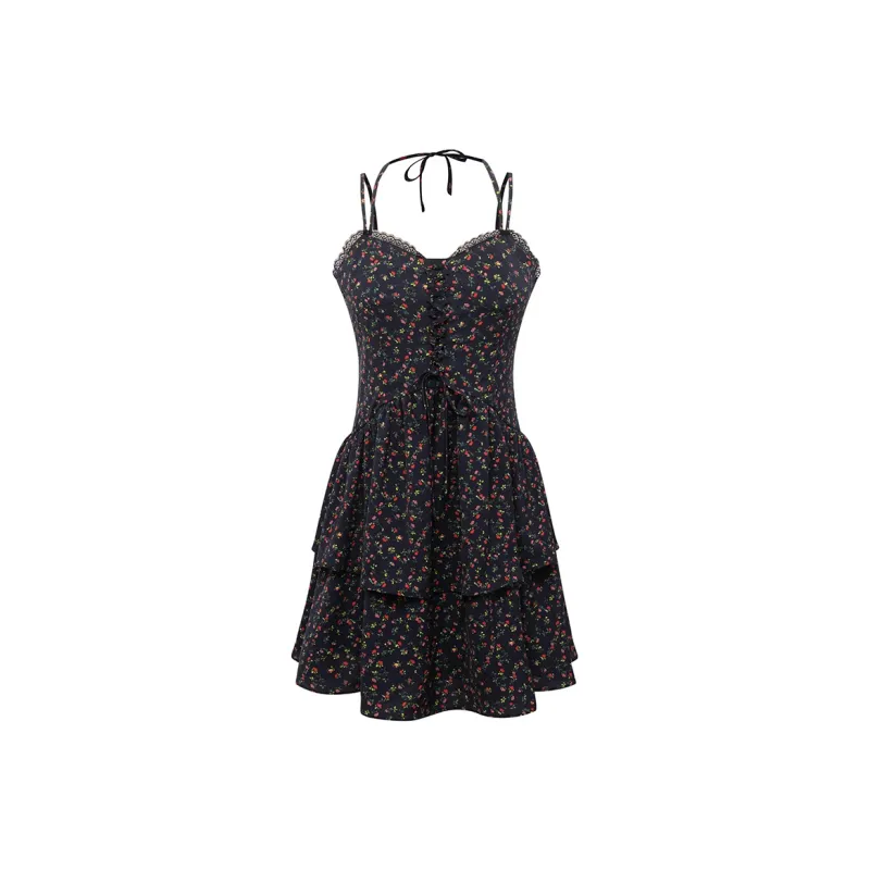 SINBOS Slip Dress Women's Black Floral-0