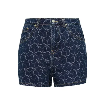 LI-NING 1990 Denim Shorts Women's Dark Ship Blue