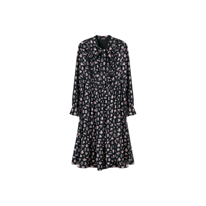 XIANGYING Long Sleeved Dress Women's Black-0
