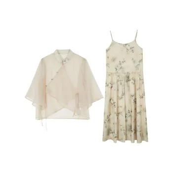 3COLOUR Casual Suits Women's Set Khaki Cover-Up+Camisole Dress