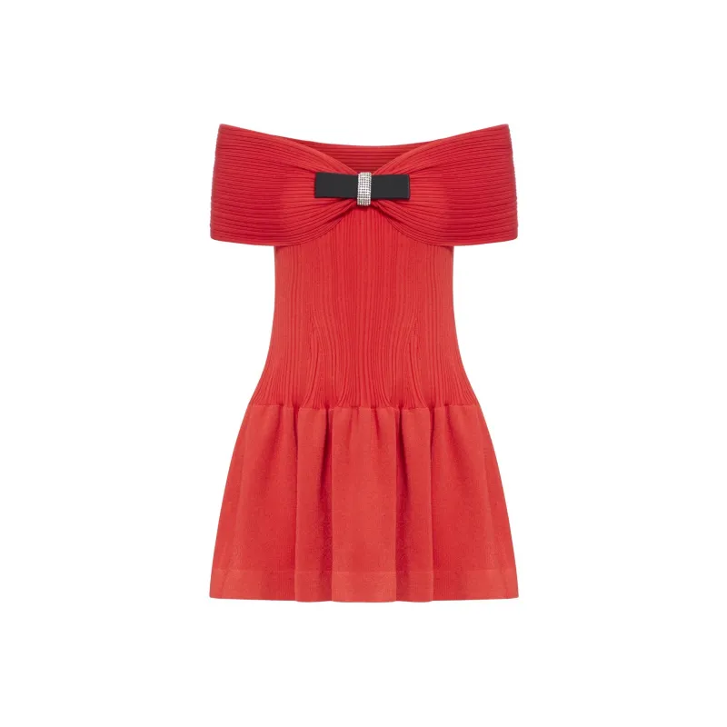 Self portrait Knitted Bow Mini Dress-0