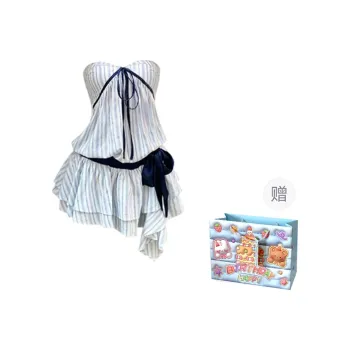 TWOPLUMGIRLS Sleeveless Dress Women's Blue White Stripes