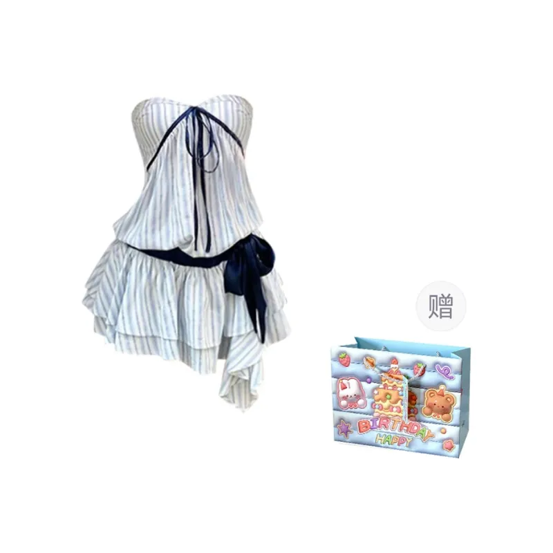 TWOPLUMGIRLS Sleeveless Dress Women's Blue White Stripes-0
