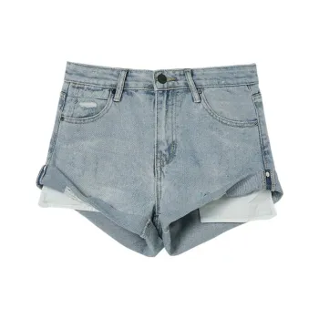 A head of Agua Denim Shorts Women's Light Blue