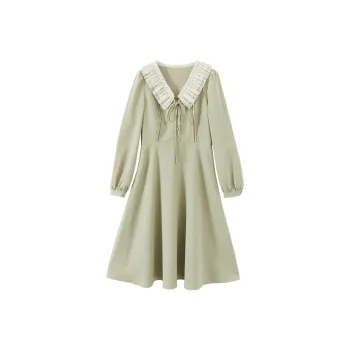 XIANGYING Long Sleeved Dresses Women's Matcha Green