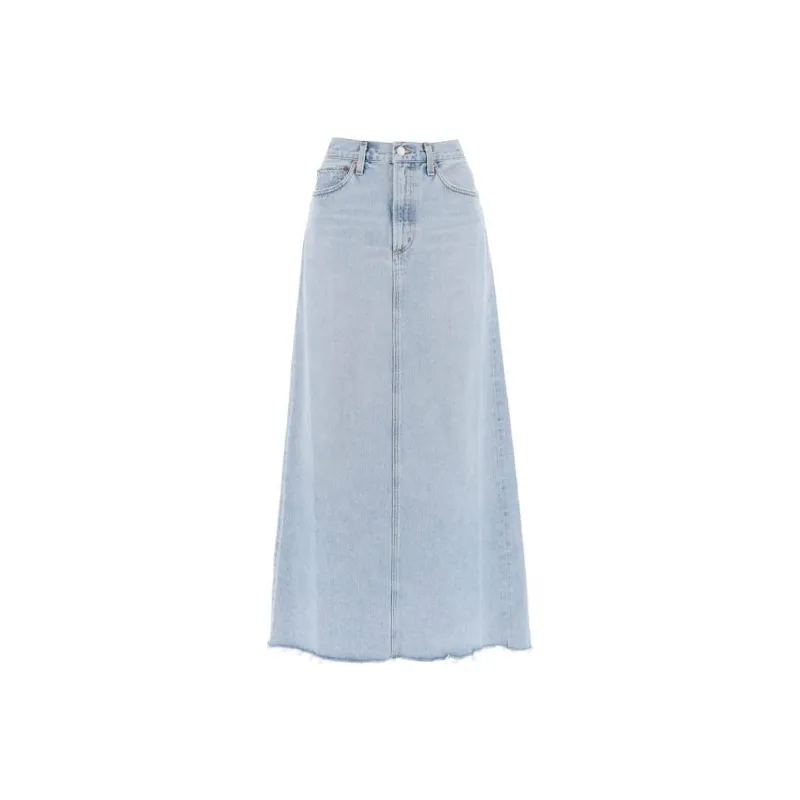 AGOLDE Mid Rise Frayed Edge Denim Skirt-0