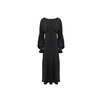 Chloe Boat-Neck Long Flared Dress Long-Sleeved Dresses Women's Black