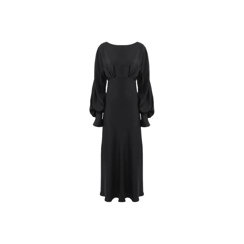 Chloe Boat-Neck Long Flared Dress Long-Sleeved Dresses Women's Black-0
