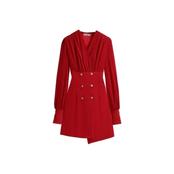 Silky Queen Long Sleeved Dresses Women's Red