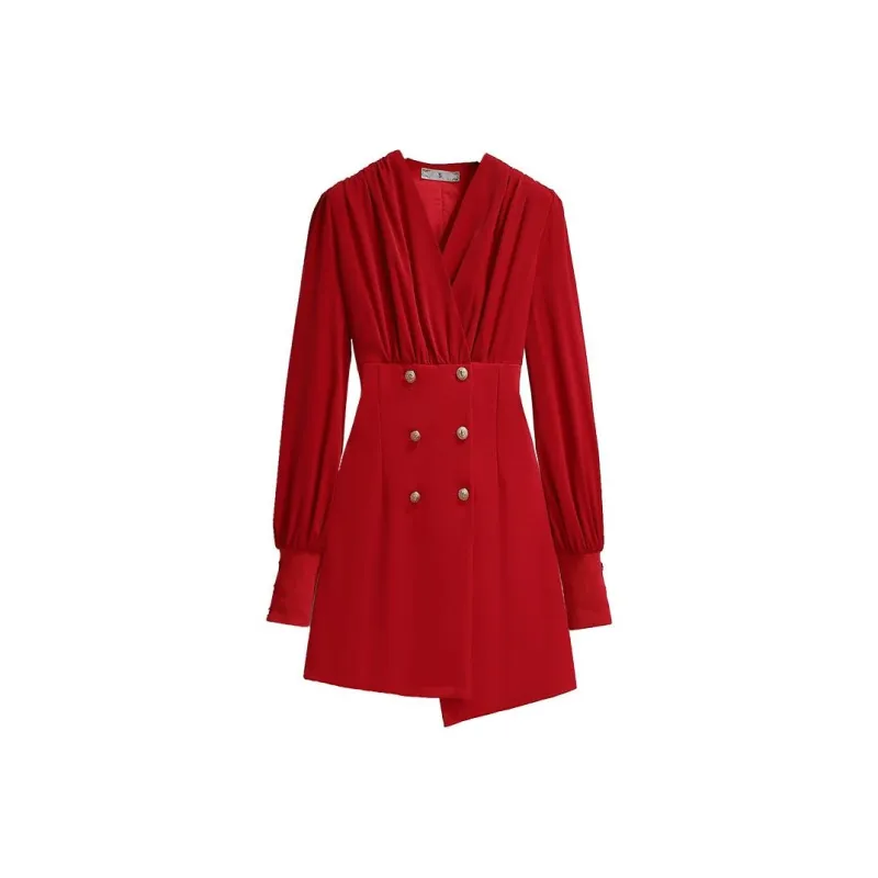 Silky Queen Long Sleeved Dresses Women's Red-0