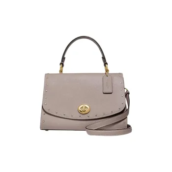 COACH Tilly Twill Leather Handbag Shoulder Bag Crossbody Bag Medium Size Women's Ash Gray Birch/Gold