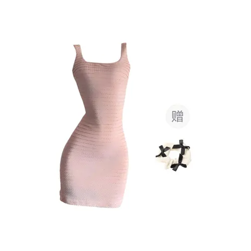 XUOIZA Slip Dress Women's Pink+Bow Hair Tie.