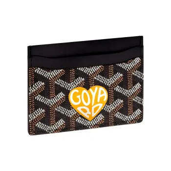 GOYARD Saint-Sulpice Canvas With Leather Dog's Teeth Card Clip Card Holder Unisex Black Spells Yellow Small Hearts