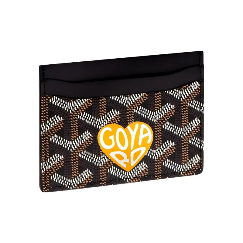 GOYARD Saint-Sulpice Canvas With Leather Dog's Teeth Card Clip Card Holder Unisex Black Spells Yellow Small Hearts-0