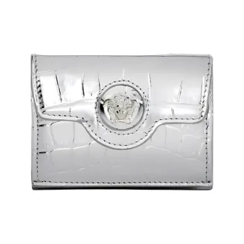 VERSACE La Medusa Calfskin Wallet Women's Silver