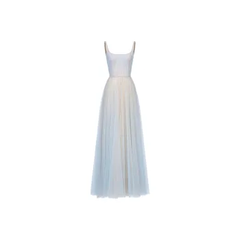 MONTSAND SS25 Blue Draped Tulle Maxi Dress Slip Dress Women's Blue