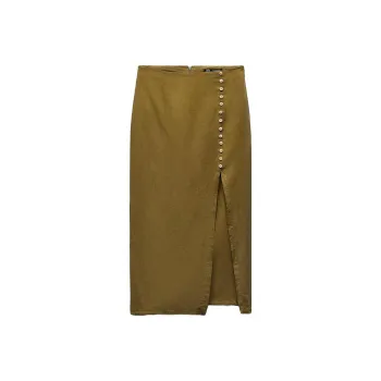 ZARA Casual Long Skirts Women's Dark Olive Green