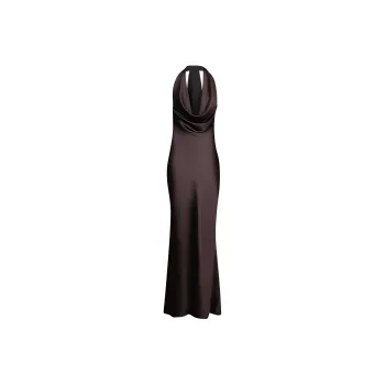 NORMA KAMALI Halterneck Draped Satin Gown