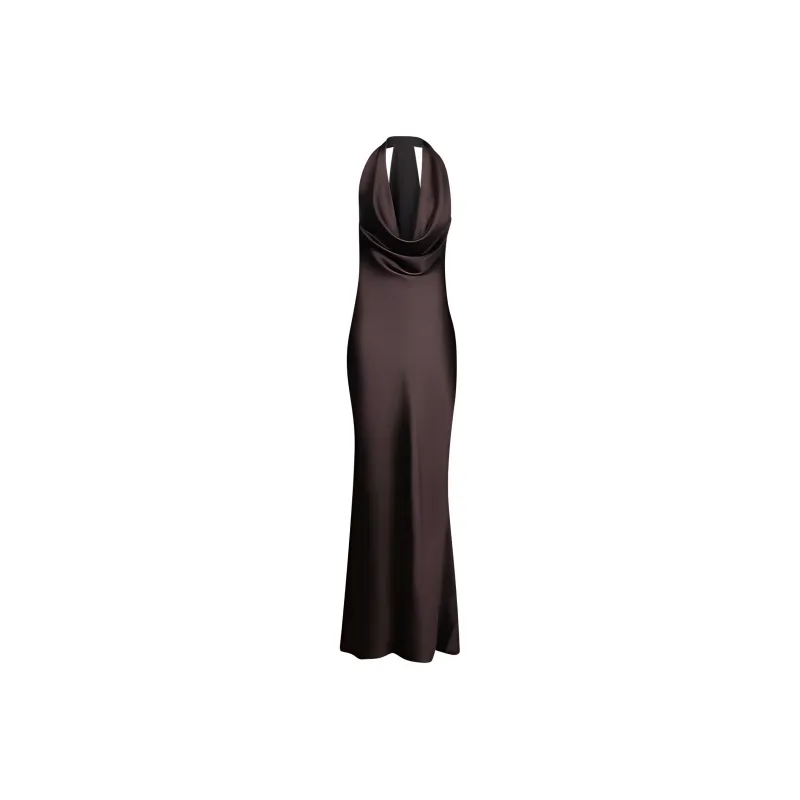 NORMA KAMALI Halterneck Draped Satin Gown-0