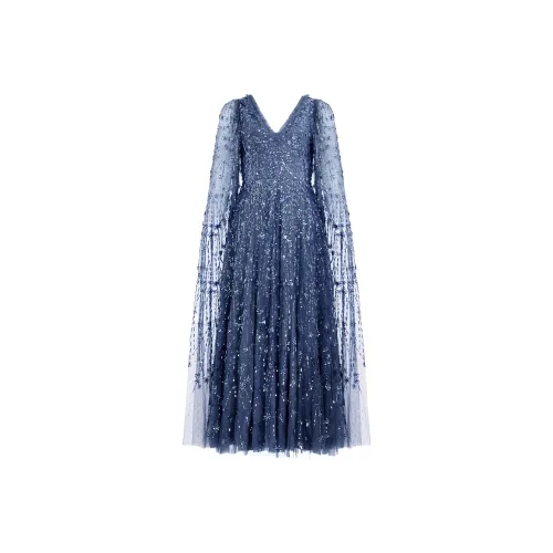 NEEDLE & THREAD 옥스퍼드 블루 여성 긴팔 원피스