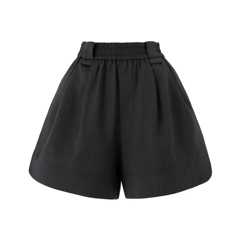 SOON FLOWER Casual Shorts Women's Black Stripes Pattern-0