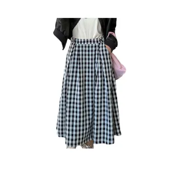 SISILYON STUDIO Casual Long Skirts Women's Black White Plaid