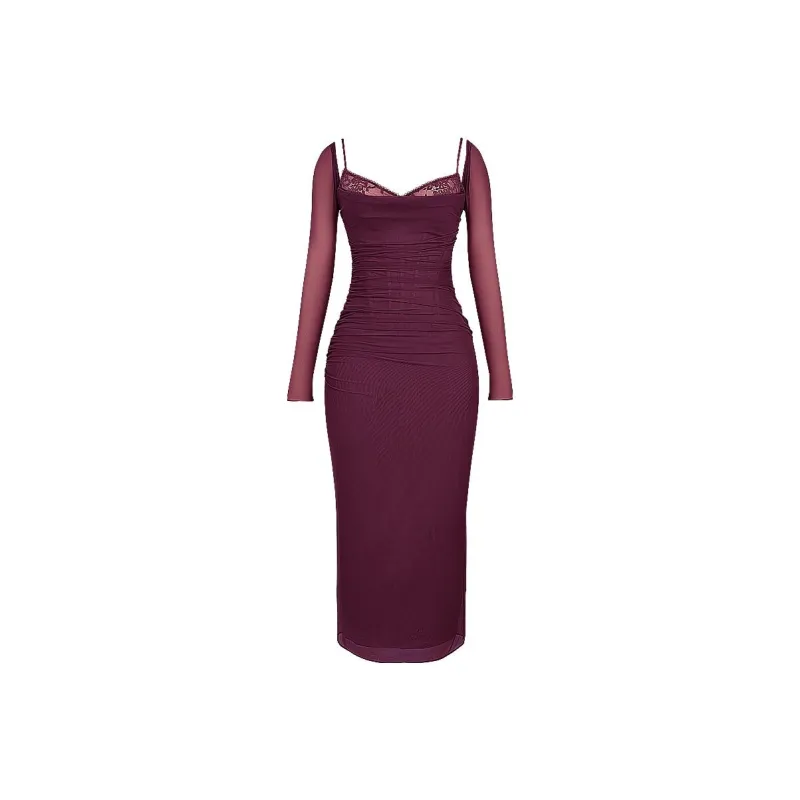 HOUSE OF CB Long Sleeved Dress Women's VINO/Grape-0