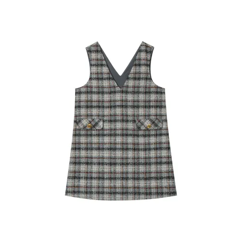 ELF SACK Sleeveless Dress Women's Plaid Yellow Gray