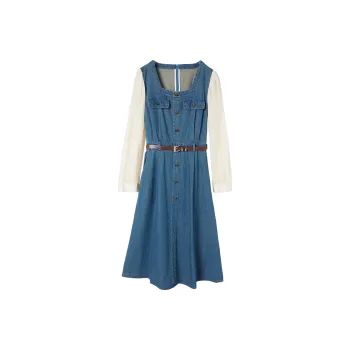 XIANGYING Long Sleeved Dresses Women's Denim Blue
