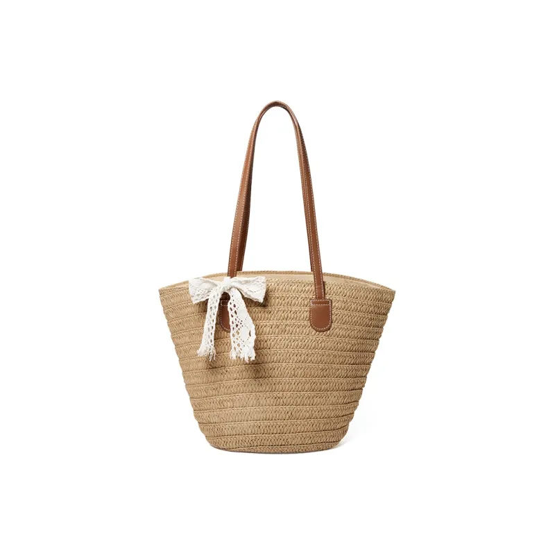15 MINS Synthetic Leather Tote Bag, Tote Bag, Armpit Shoulder Bag Women's Ecru/Khaki-3