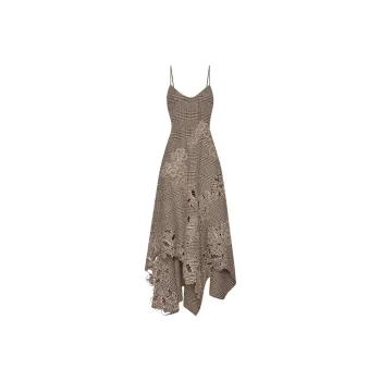 Oscar De La Renta Peony Guipure-appliqué Plaid V-Neck Dress