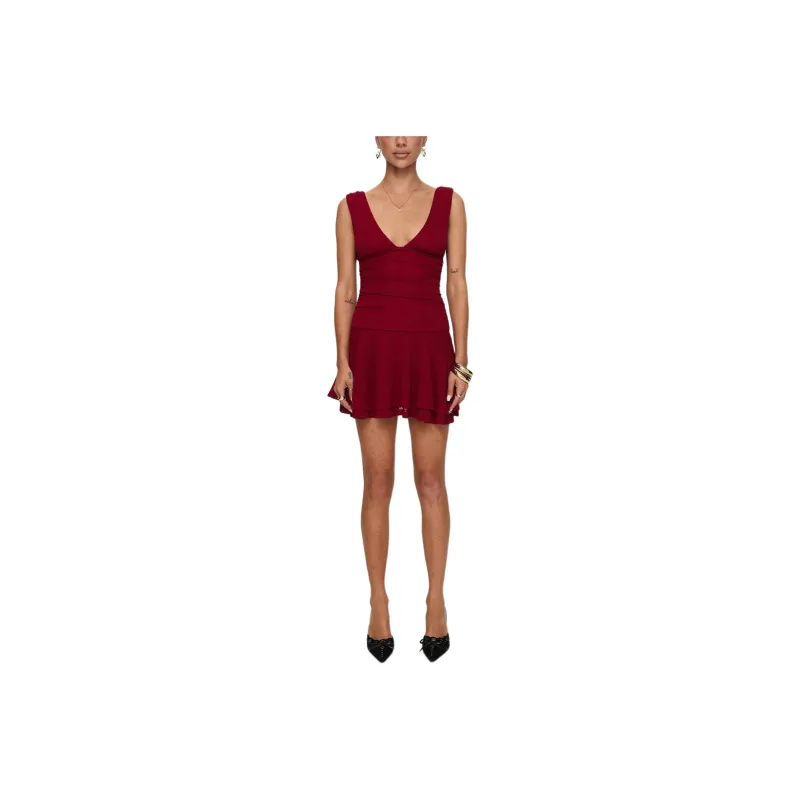 PRINCESS POLLY TAVERNA PLUNGE MINI Sleeveless Dress Women's RED/Red-0