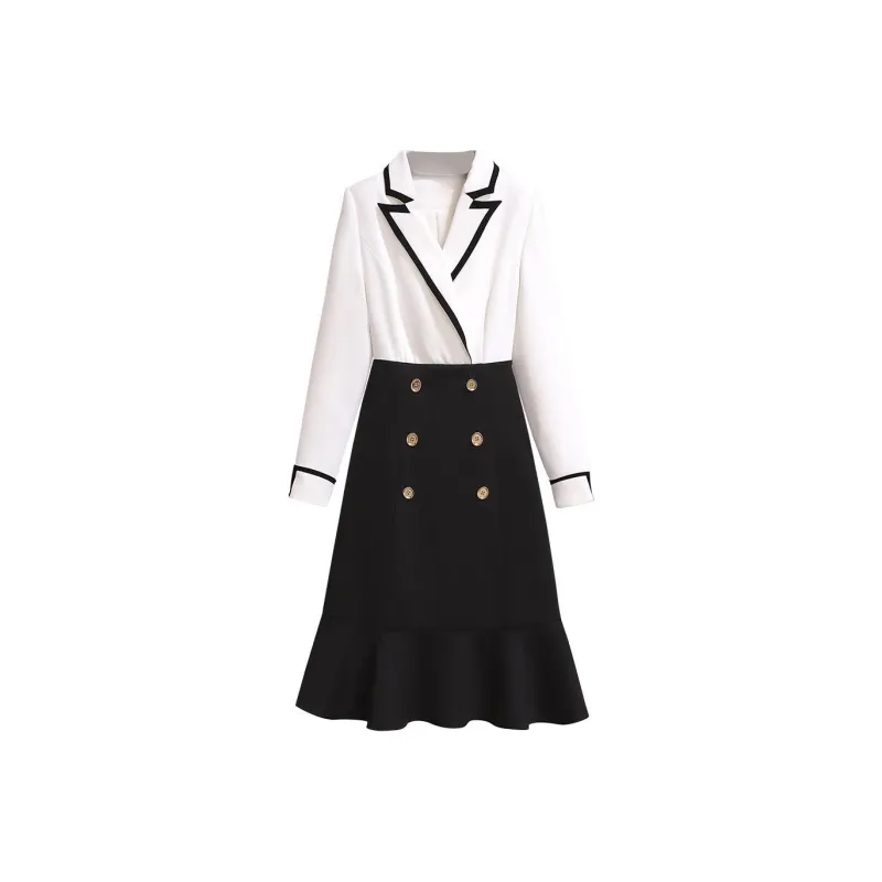 Silky Queen Long Sleeved Dresses Women's Black White-0