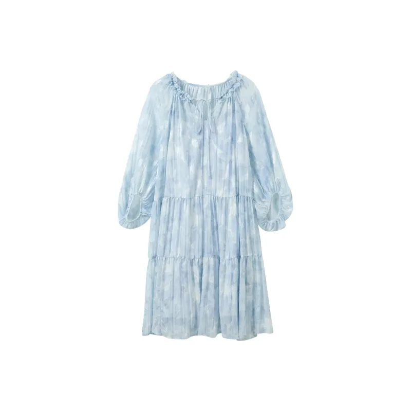 3COLOUR Long Sleeved Dress Women's Haze Blue Floral-0