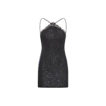 Self portrait Tinsel Boucle Halter Mini Dress