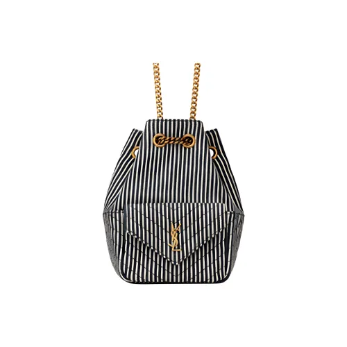 SAINT LAURENT Cotton With Cow Leather Denim Bucket Bag Shoulder Bag Crossbody Bag Mini Women's Black/White