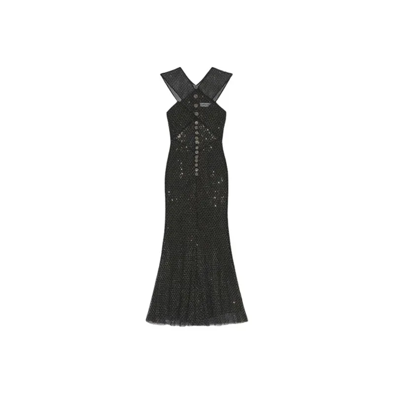 Self portrait Rhinestone embellished Mesh Midi Dress-0