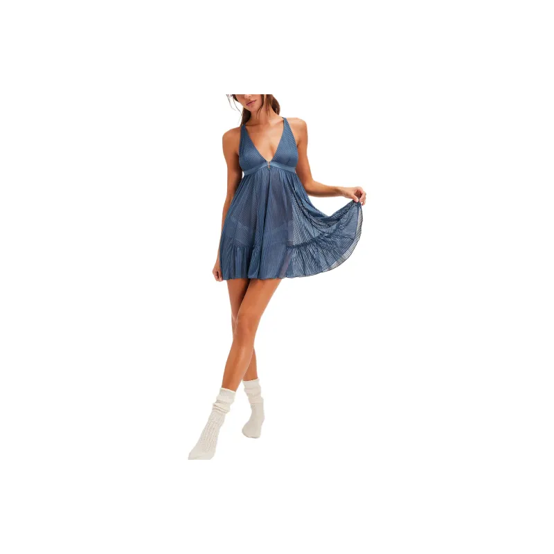 FREE PEOPLE Opposites Attract Mini Slip Slip Dresses Women's Deep Sea/Deep Sea Blue-0