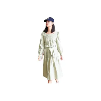 【dme】 Long-Sleeved Dresses Women's Light Pea Green